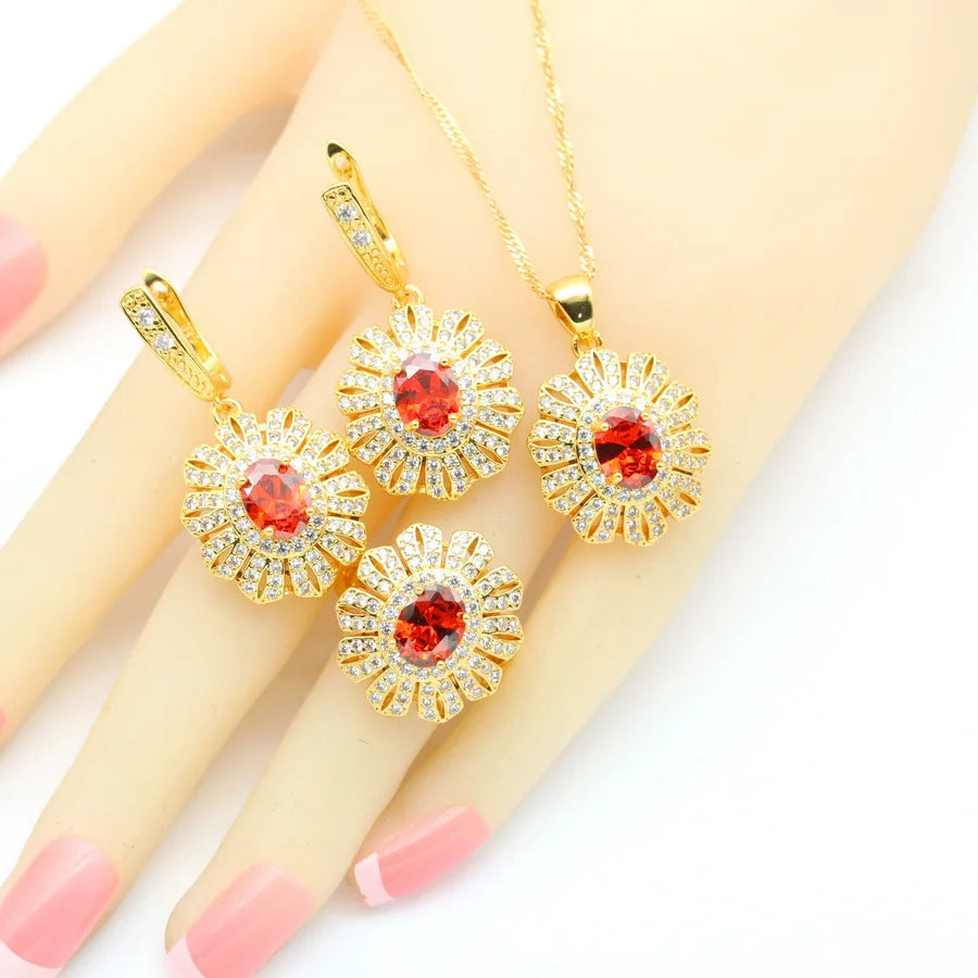 XOTICA 2023 New Blue Cubic Zirconia Jewelry Set for Women Earrings Open Ring Pendent Necklace for Wedding or Engagement