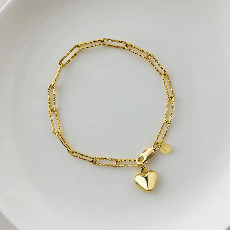 BiG-BOSS XI Qing Fine Bracelet Gold Plated S925 Silver Figaro Chain Bracelet Bracelet for Women Gifts Everyday Wear