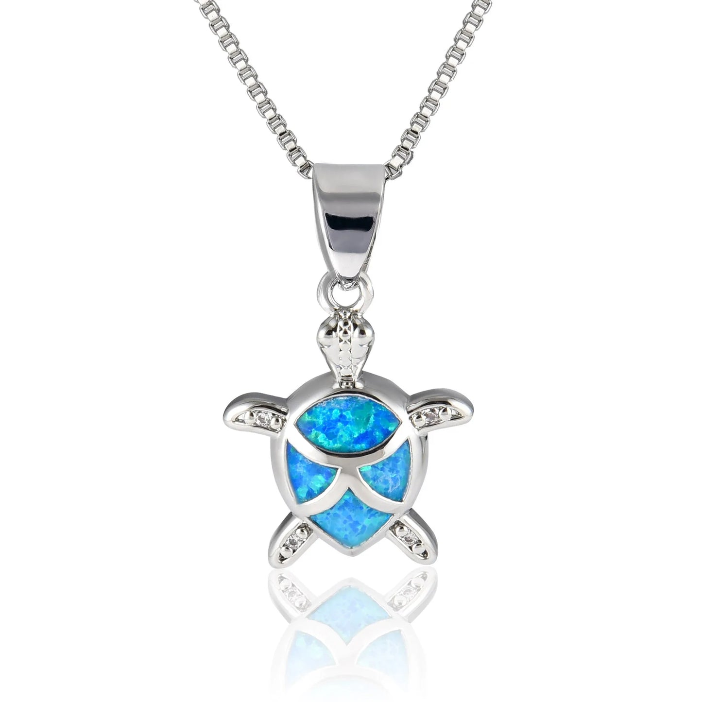 Aobao Hot Hawaiian Ocean Blue Opal Turtle Pendant Necklace European American Fashion Sweater Chain for Women Opal