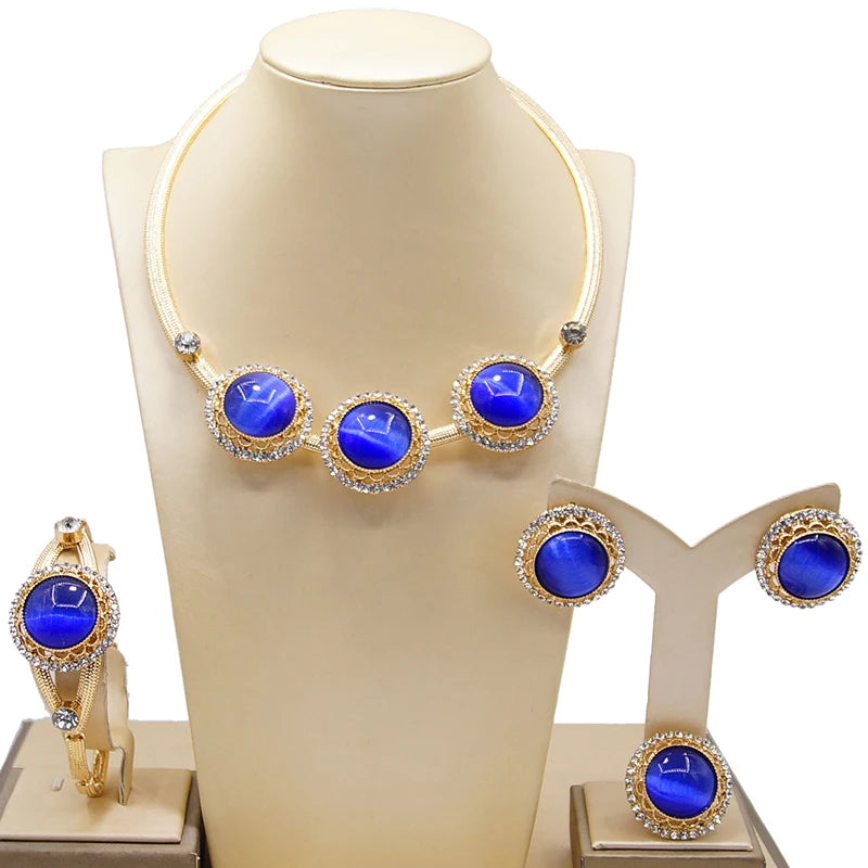 Zhuerrui Brazilian Gold Beads Pendant Necklace Copper  Jewelry Set for Women African Party Bride Elegant Bold Accessories