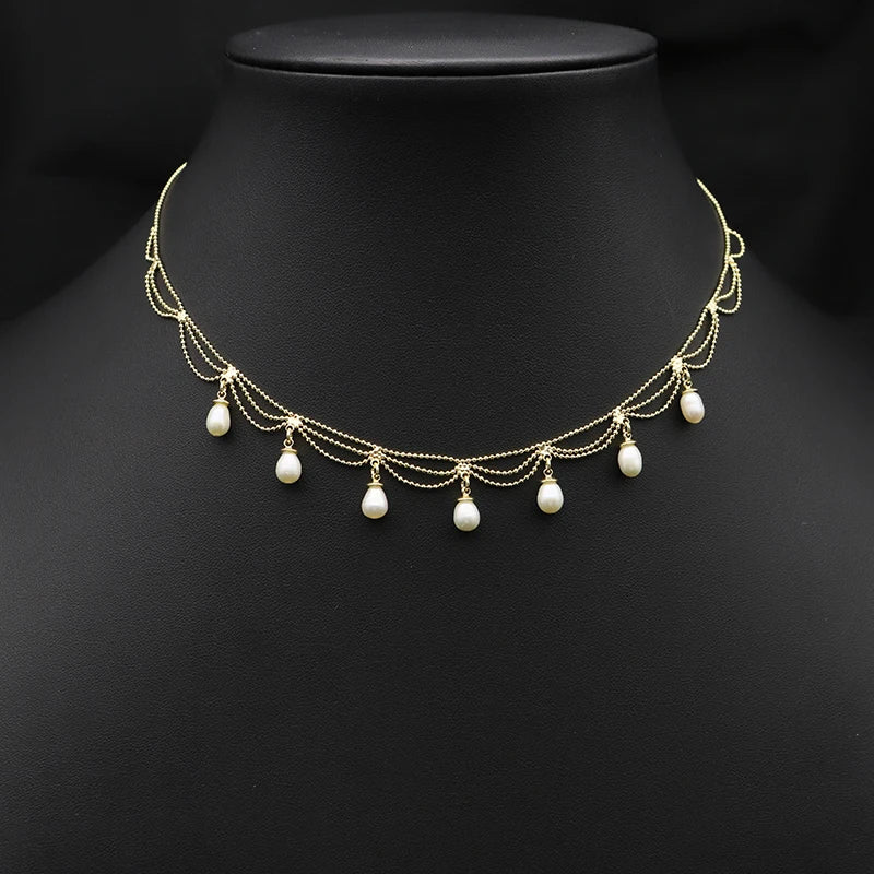 Natural Freshwater Pearl Choker Necklace Gold Plated Tassel Necklace for Women Bridal Wedding Luxury Fashion Fine Jewelry