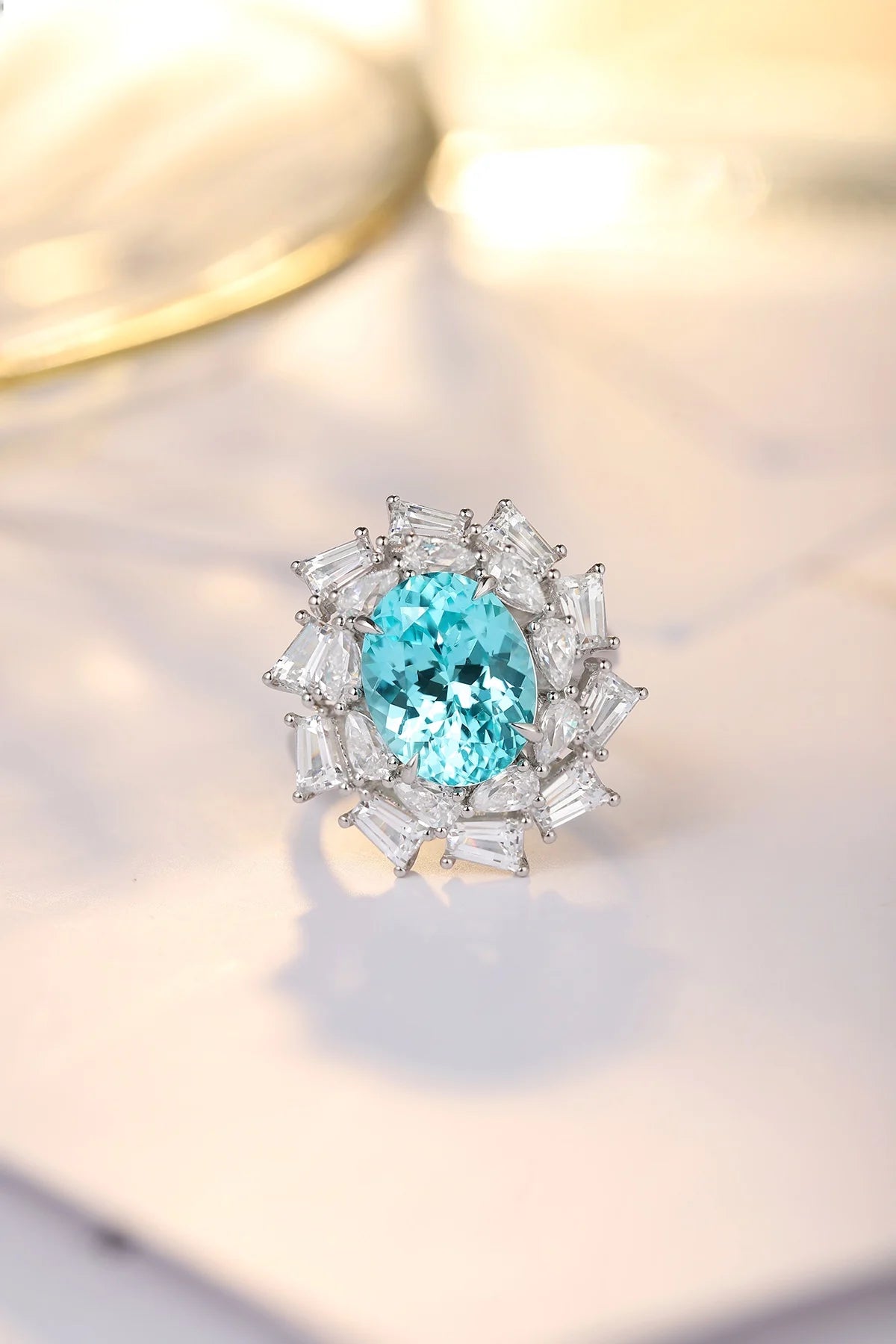 Gemfiori Vintage Lab Grown Paraiba S925 Sterling Silver Engagement Rings for Women Custom Design Wedding & Party Gift