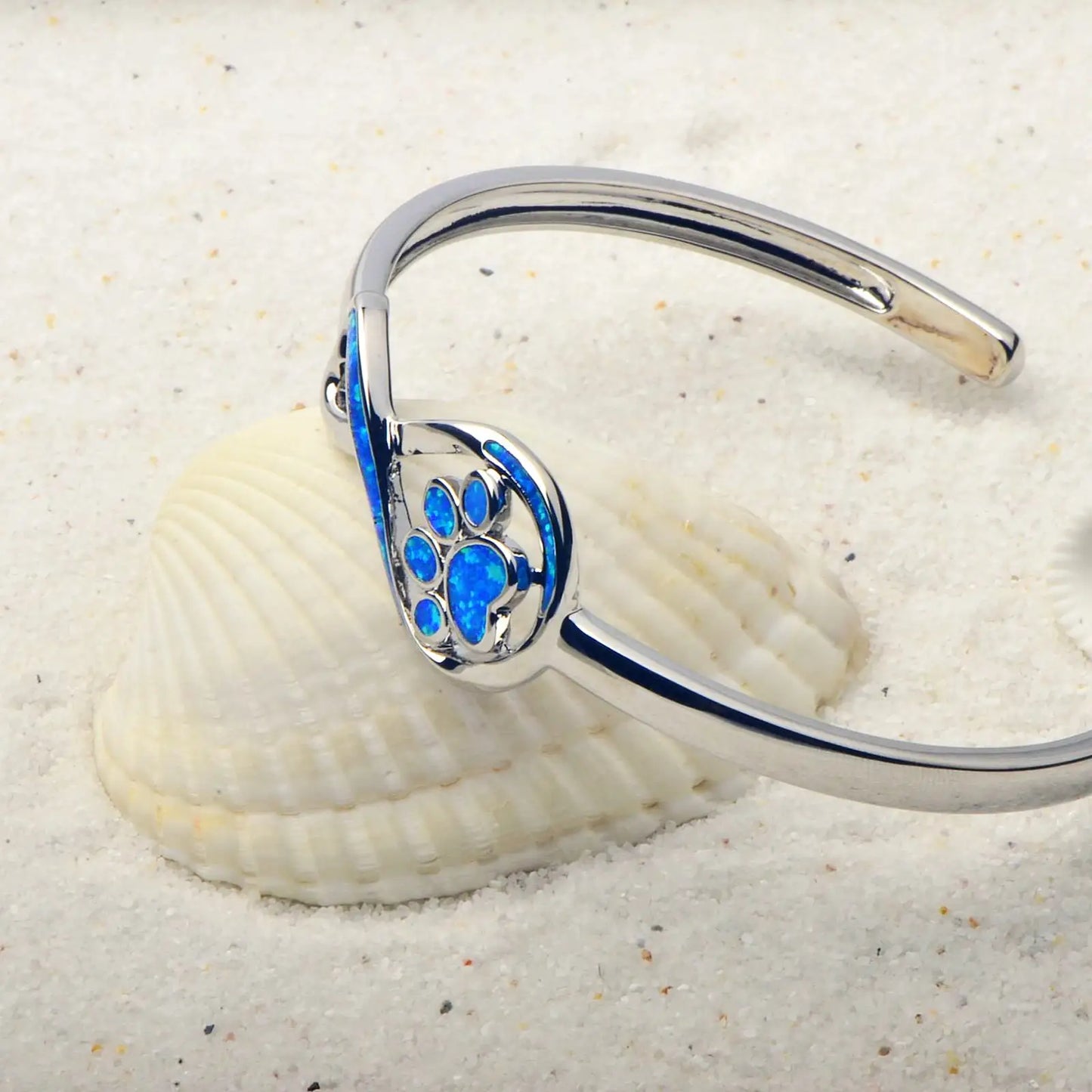 Opal Hawaii Style Blue Square Dog Claw Silver Plated Women's Trendy Cuff Bracelet Handmade Inlaid Opal for Anniversary Wholesale