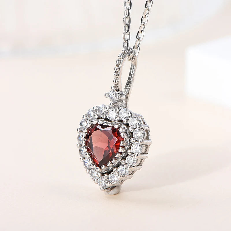 Gioiellieri High Quality Rhodium Plated 925 Sterling Silver T Natural Garnet Chinese Women Pendant Necklace