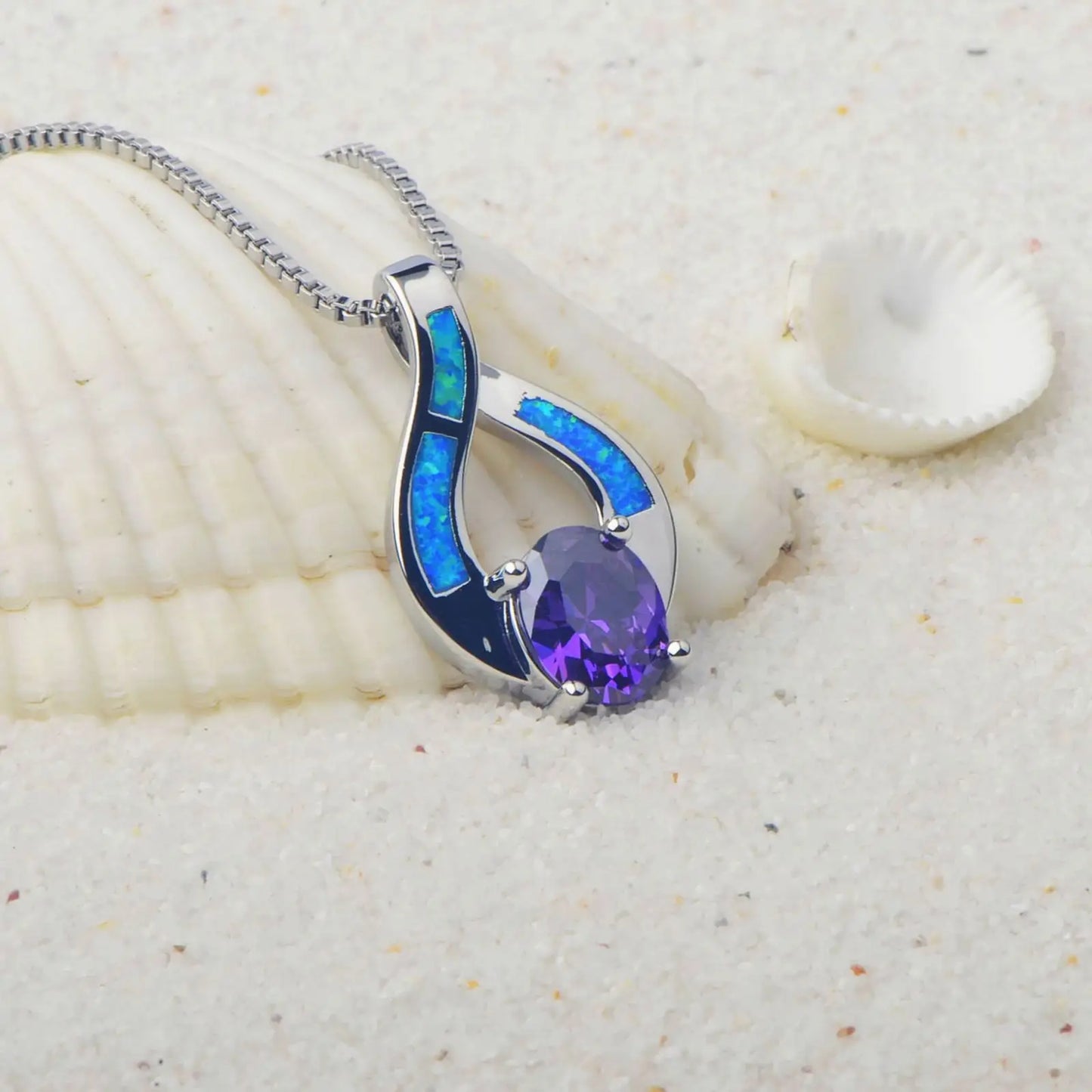 Tiktok Ins Viral Blue Opal Heart Necklace | Copper Silver Plated Nightingale Pendant Bohemian Jewelry Wholesale