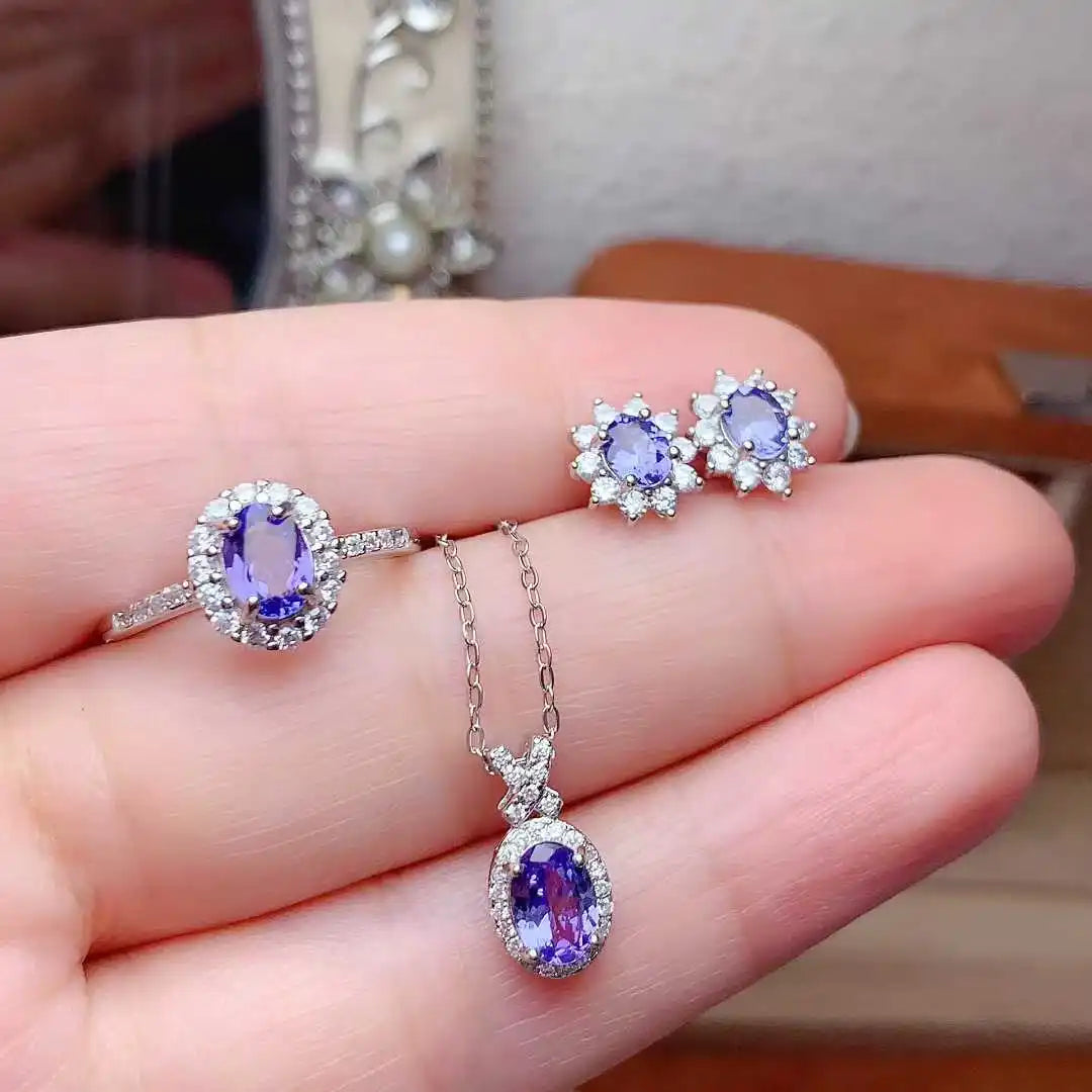 TrendyFashion Designer Luxury Silver 3-Piece Jewelry Set Necklace Earrings Ring for Women Wedding Engagement Gift