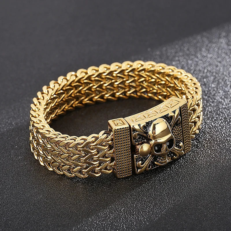 KALEN Punk Jewelry Stainless Steel Fashion Bracelets Skull Charm Bracelet Bangle for Men