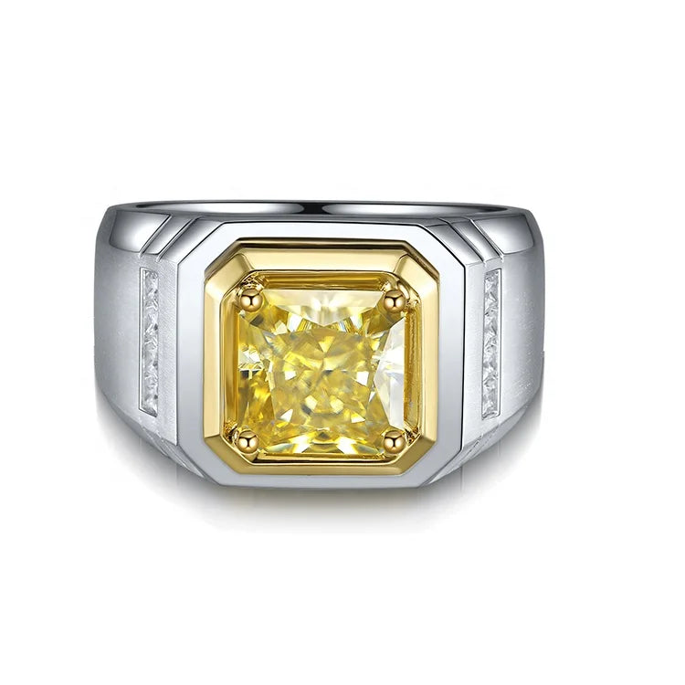 Gemfiori Elegant Men's Sterling Silver 925 Ring Men Rings Lab Grown Sapphire Emerald Diamond Inlay Christmas & Father's Day Gift for Him