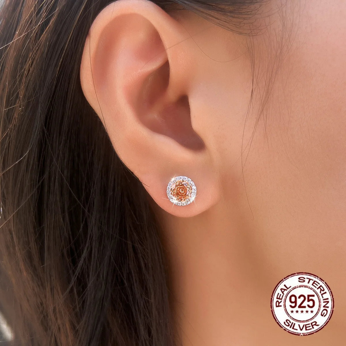 S&S 925 Sterling Silver 8mm Rose-Cut CZ Stud Earrings – 4 Colours – Collection