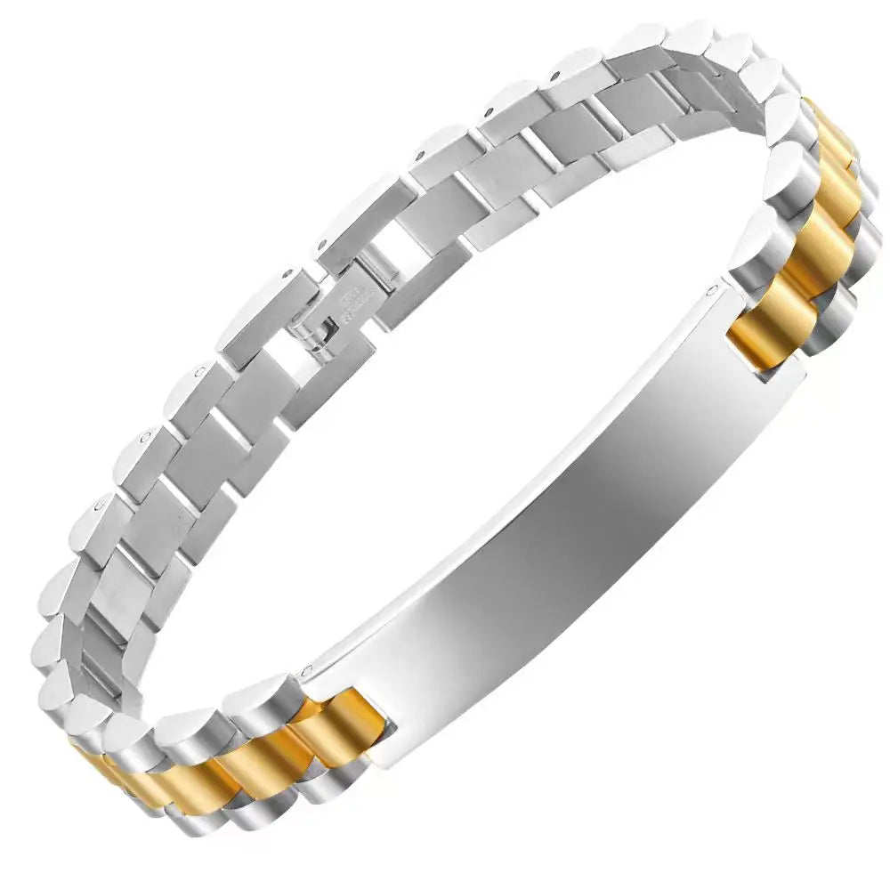 REBEL FASHIONISTA Simple Adjustable Men's Classic Waterproof Stainless Steel Chain & Link Bracelet with Custom Name Engraving for Anniversary Gift