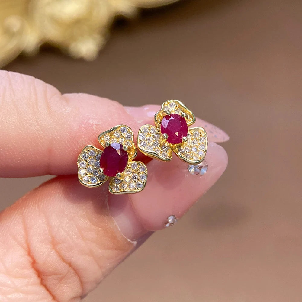 Gioiellieri Dainty Natural Ruby Drop Earrings Gold Plated 925 Silver Luxury Minimalist Claw Setting Yashiman Women's Third Party Appraisal