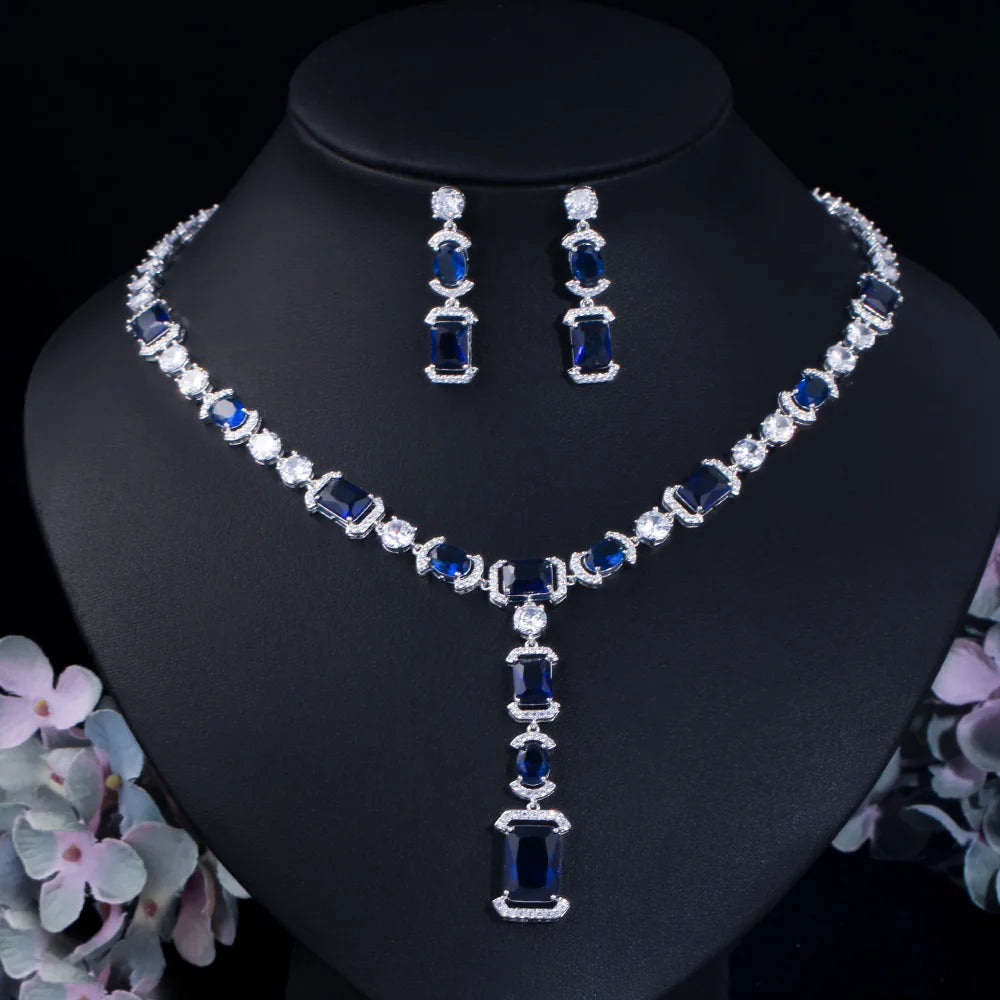Sparkling Multi Color Cubic Zirconia Big Long Dangle Drop Party Wedding Necklace Bridal Jewelry Sets Dress Accessories