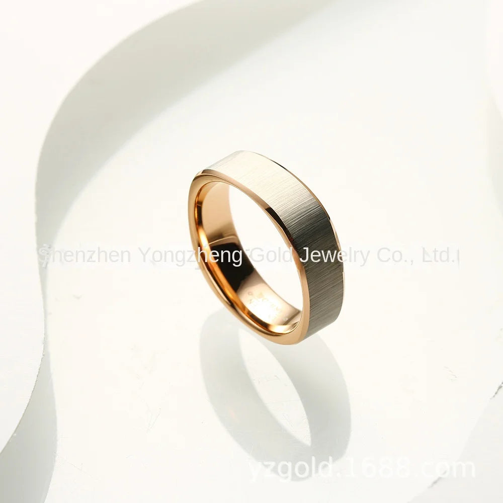 TG 7MM Rose Gold Plated Tungsten Carbide Square Design Wedding Band Ring Simple and Stylish Unisex US Size 6-13