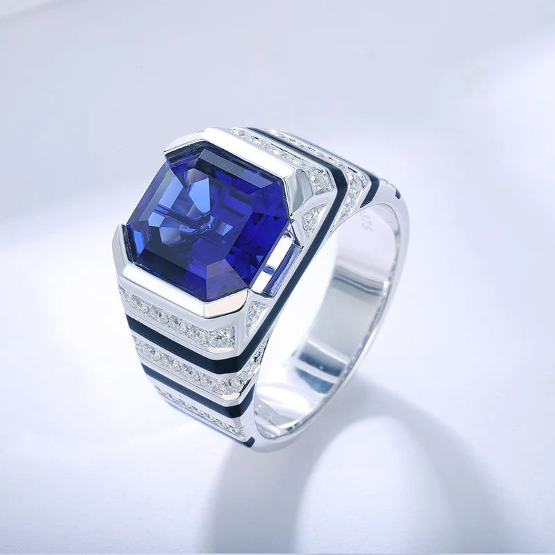 Gemfiori 2026 Hot Sale Rings for Men Father's Day Gift Lab Grown Sapphire 9k White Gold Jewelry Rings