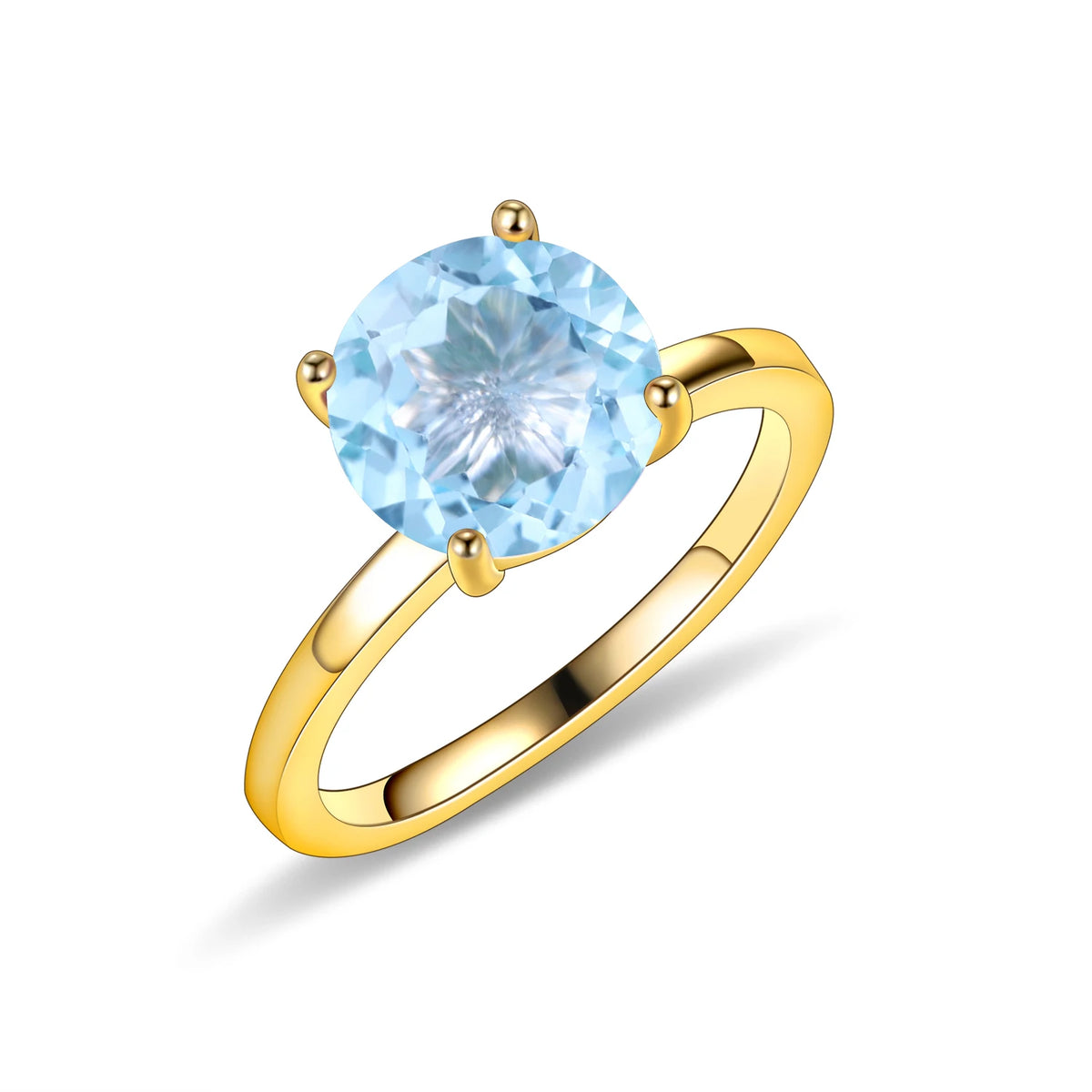Gemfiori KH073 Abiding Direct Sale Women Jewelry 4 Claw 9MM Big Gemstone 925 Sterling Silver Gold Plated Solitaire Rings