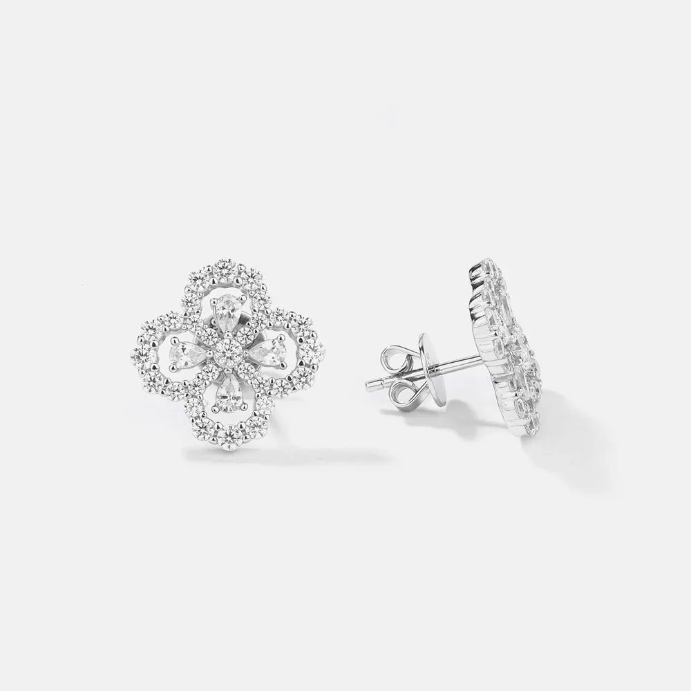 MUSHAN Jewelry Factory 925 Sterling Silver Four Leaf Clover Stud Earrings  Women Light Luxury and High End Jewelry