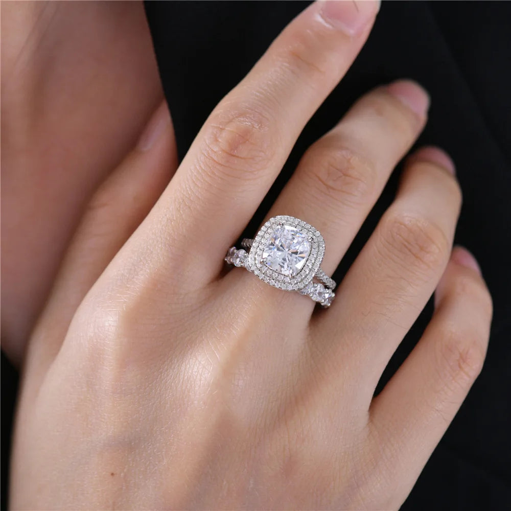 Silverelli | 925 Silver 3ct High Carbon Diamond Bezel Ring | 8×9mm | Platinum Plated