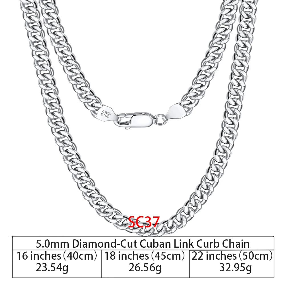 RINNTIN SC36 925 Sterling Silver Chains Hip Hop Jewelry 3.6/5/7mm Chunky Diamond-Cut Cuban Link Chain Necklace for Men Women