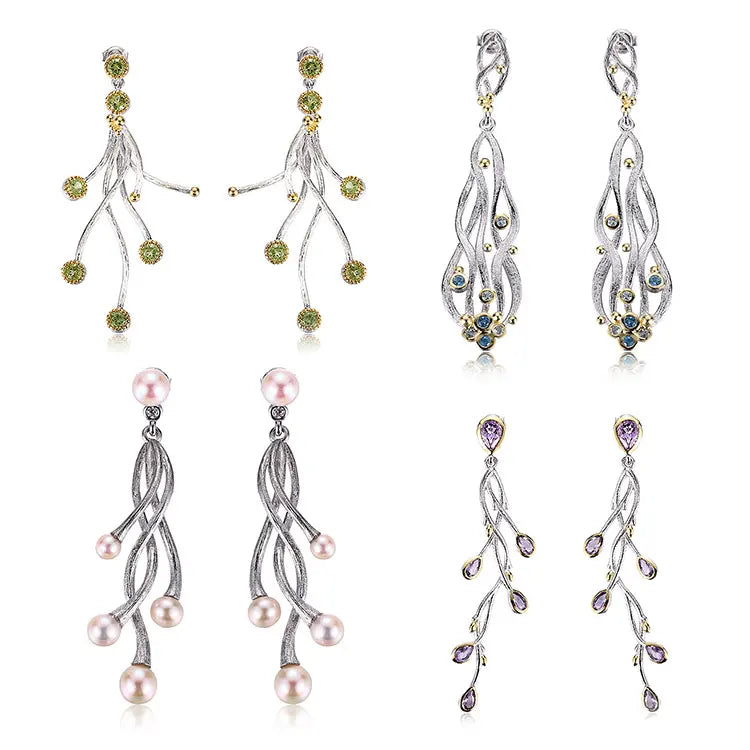 Amethyst 925 Sterling Silver Clip Pendant Earrings with Gold Plating for Women-Wedding Gift Party