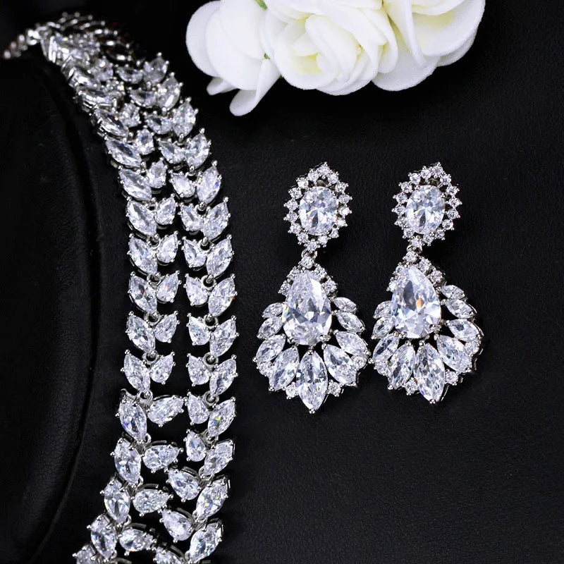 White Cubic Zirconia Wedding Brides Luxury Jewelry Set for Women