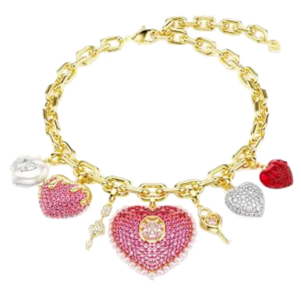 S&S Dainty Love Heart Pendant Necklace, Cubic Zirconia Key Interlocking Necklace Romantic Gift for Her