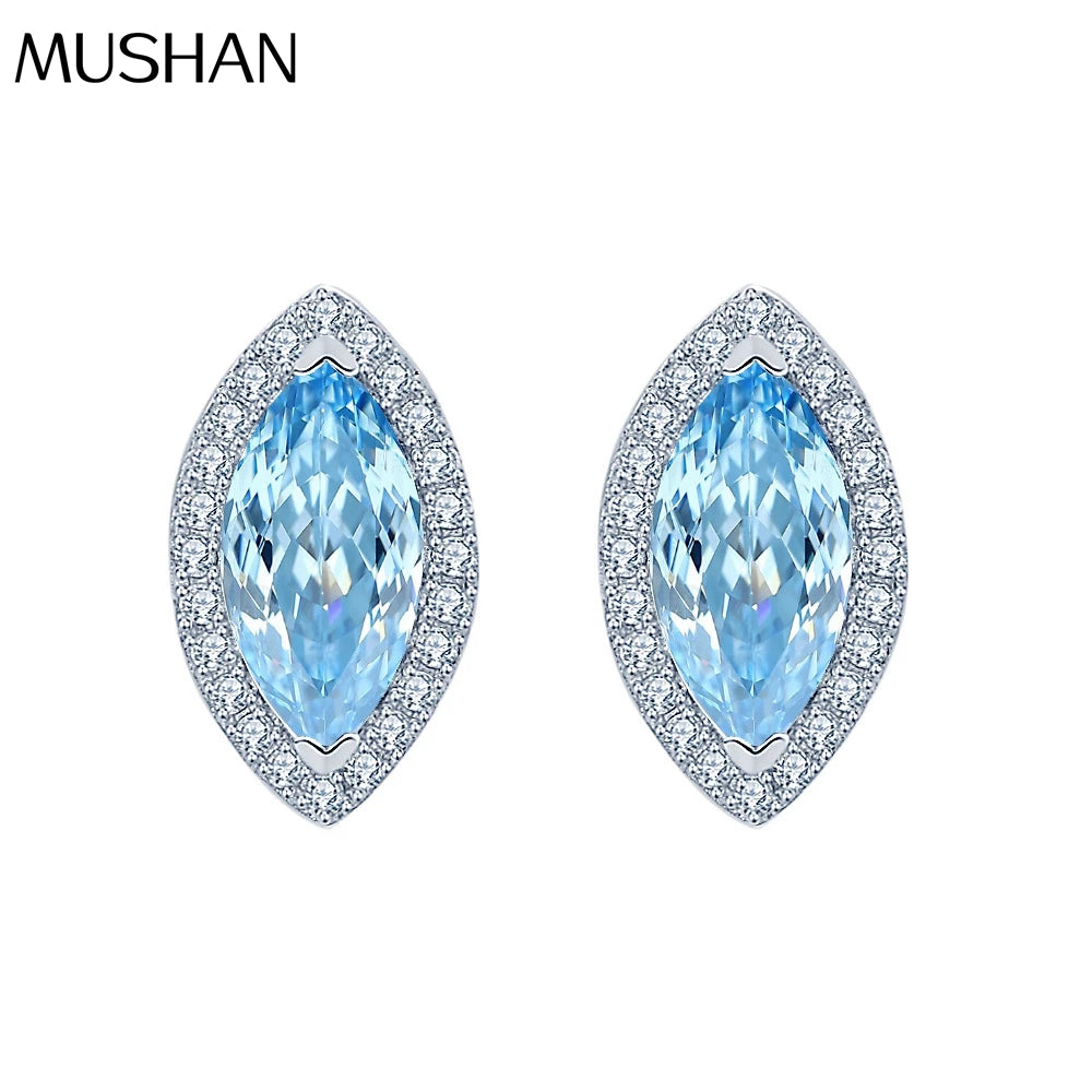 MuShan Jewelry Factory 5 * 10 Sea Blue Diamond S925 Pure Silver Earnail Women Light Luxury Earrings Hot Sale Ring