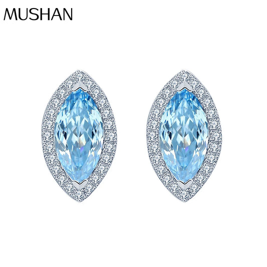 MuShan Jewelry Factory 5 * 10 Sea Blue Diamond S925 Pure Silver Earnail Women Light Luxury Earrings Hot Sale Ring