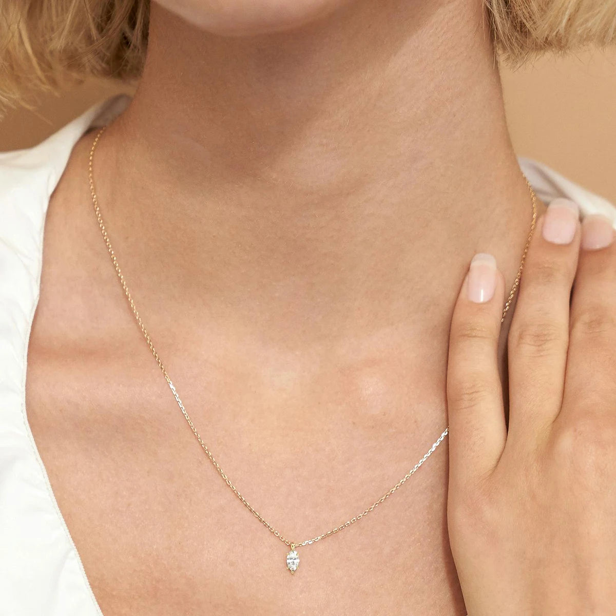 Gioiellieri Real 14K Gold Marquise 0.5ct Moissanite Pendant Necklace Gold Plated Chain Factory OEM ODM Fine Jewelry