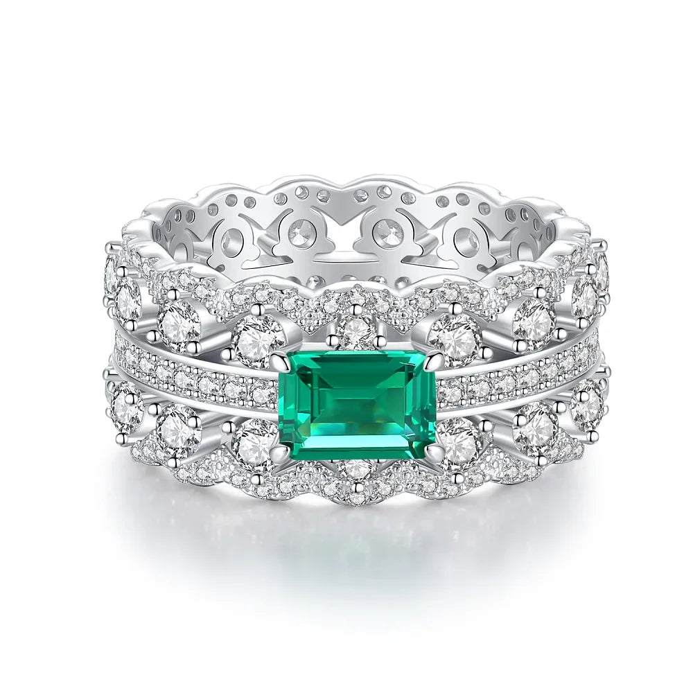 Wholesale 925 Sterling Silver Emerald 5A 8A Zirconia Ring Women Engagement Wedding Rings Custom Jewelry Manufacturing Supplies