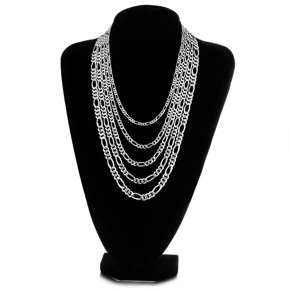 S&S 925 Sterling Silver Diamond Cut Figaro Chain Necklace — 3.3mm to 7.3mm | S&S Collection