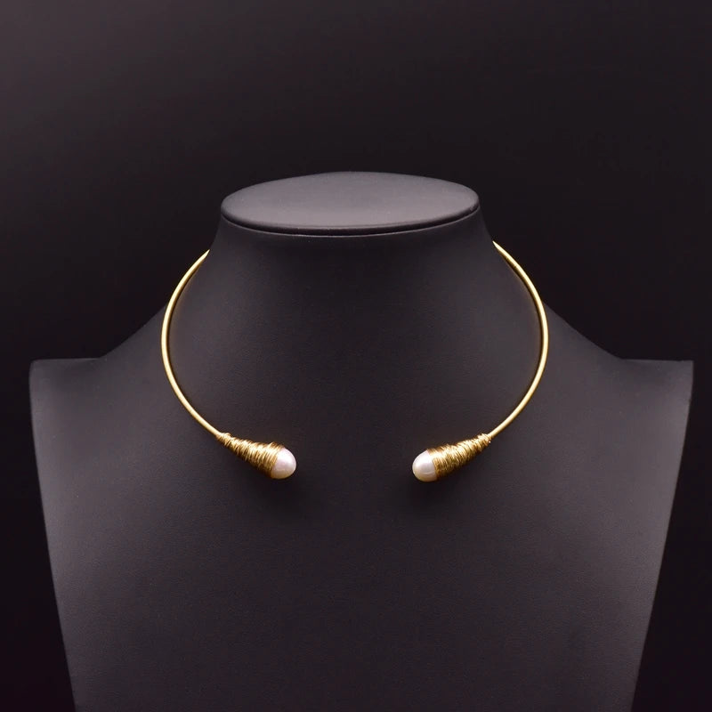Natural Freshwater Pearl Choker Necklace Gold Plated Tassel Necklace for Women Bridal Wedding Luxury Fashion Fine Jewelry