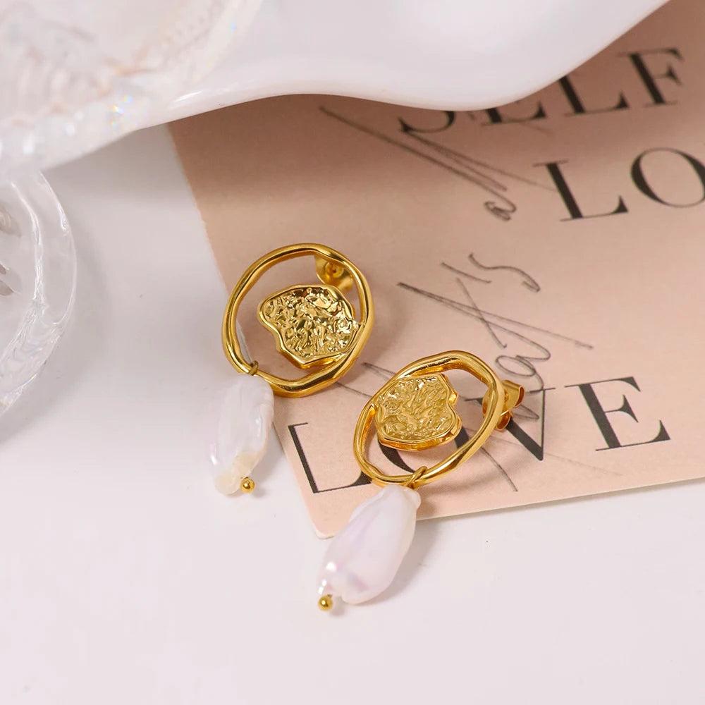 Vintage Stainless Steel Heart Baroque Earrings 18K Gold Plated Drop Earrings Drop Earrings Jewelry Women Exquisite Wedding Gift