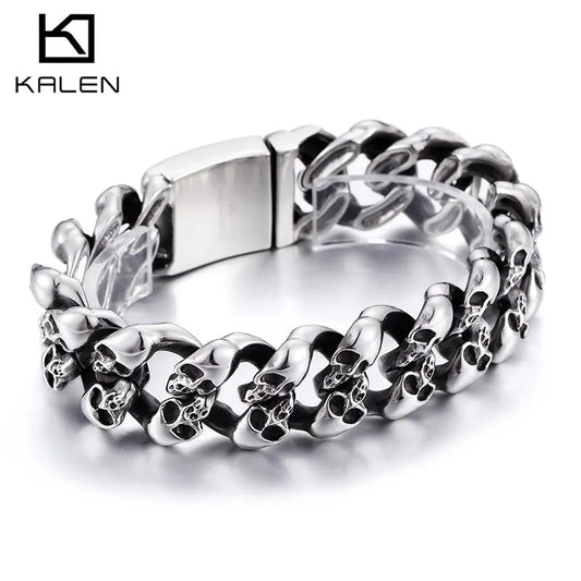 KALEN European and American Fashion Jewelry Titanium Steel Bangle Retro Punk Personality Skull Men's Bracelet