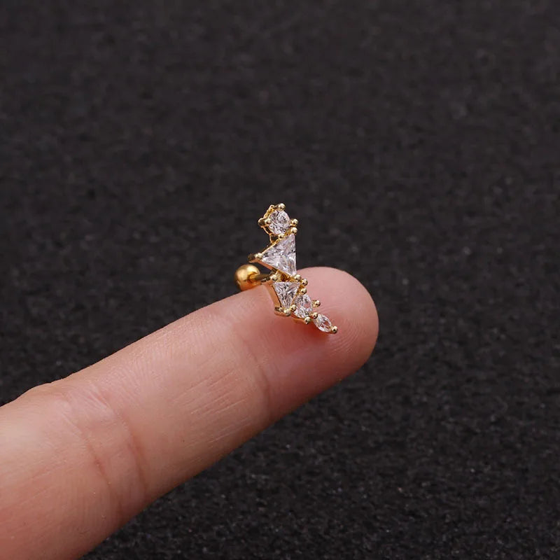 S&S 18K Gold Plated Zircon Stud Earrings | Stainless Steel Ear Bone Nail | S&S Collection