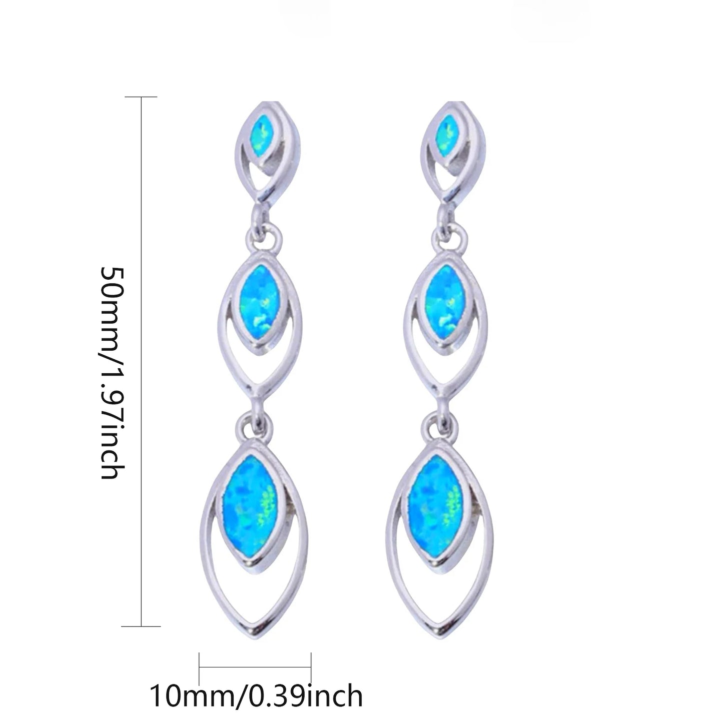 Tiered Marquise Opal Drop Earrings - Blue Fire Opal Framed Tassel Design | Elegant Daily Jewelry Bulk Gifts