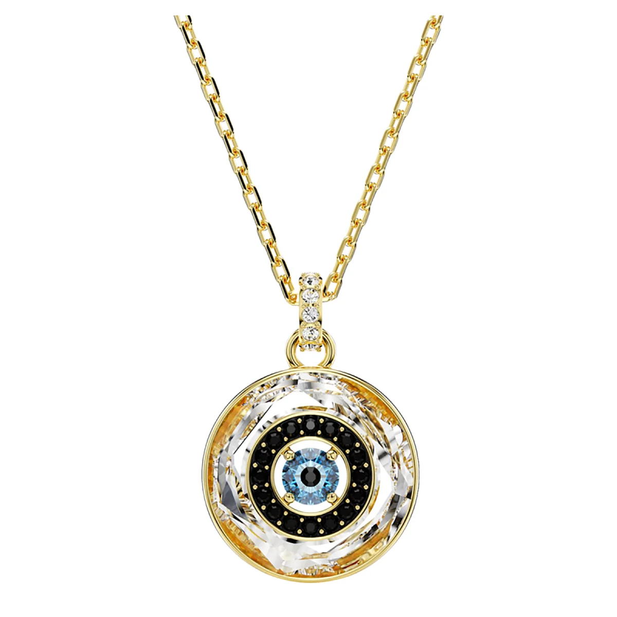 S&S Dainty Sparkling Blue Crystal Eye Necklace, Multitone Metal Layered Eye Charm Pendant Daily Ladies Fashion Jewelry