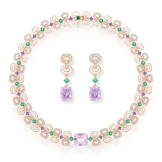 Victoria Style 8-shape Women's Brass Necklace Earrings  Bracelet White Mother of Pearl purple Zircon  High-quality Jewelry