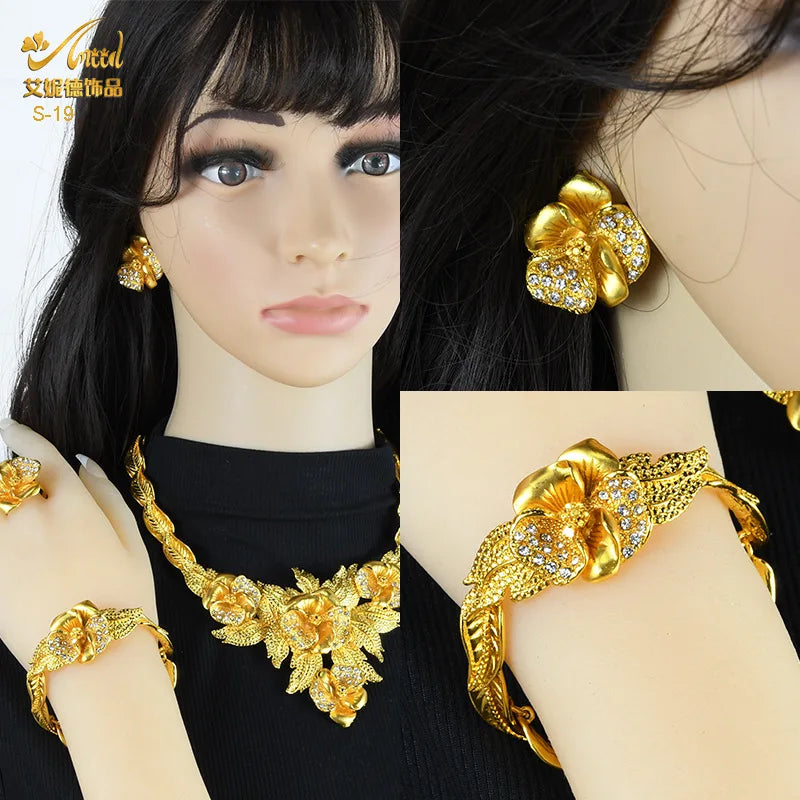 Gold Heart Bridal Jewellery Set | Necklace, Bracelet, Earrings & Ring | 24 Style Options