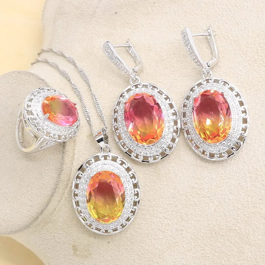 925 Sterling Silver Jewelry Set for Women Including Necklace Ring Pendant for Wedding Party Engagement Anniversary Zircon Comes