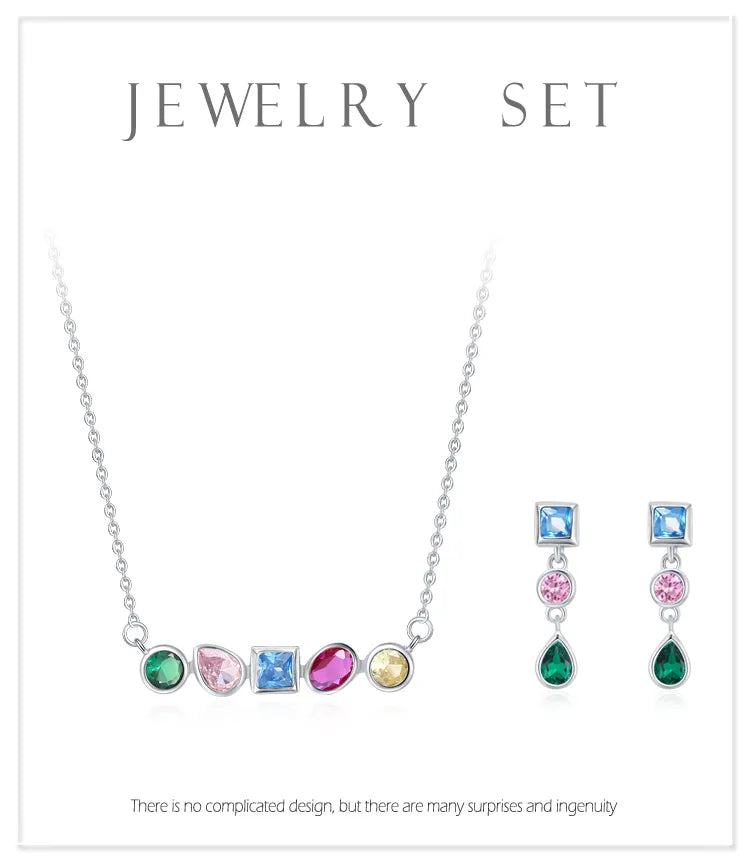 925 Silver Rainbow Geometric Design Necklace Earrings Affordable Luxury Niche High End Jewelry Set Gift Set