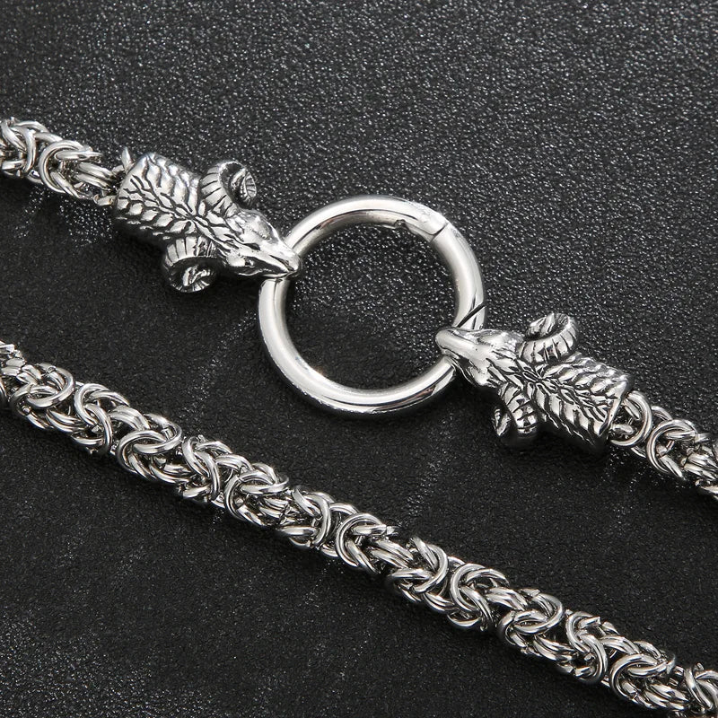REBEL VIKING Animal Head Byzantine Chain Necklace – 316L Stainless Steel Men's Goat Tiger Wolf Pendant