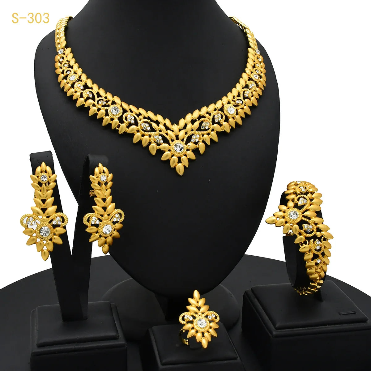 Gold Heart Bridal Jewellery Set | Necklace, Bracelet, Earrings & Ring | 24 Style Options