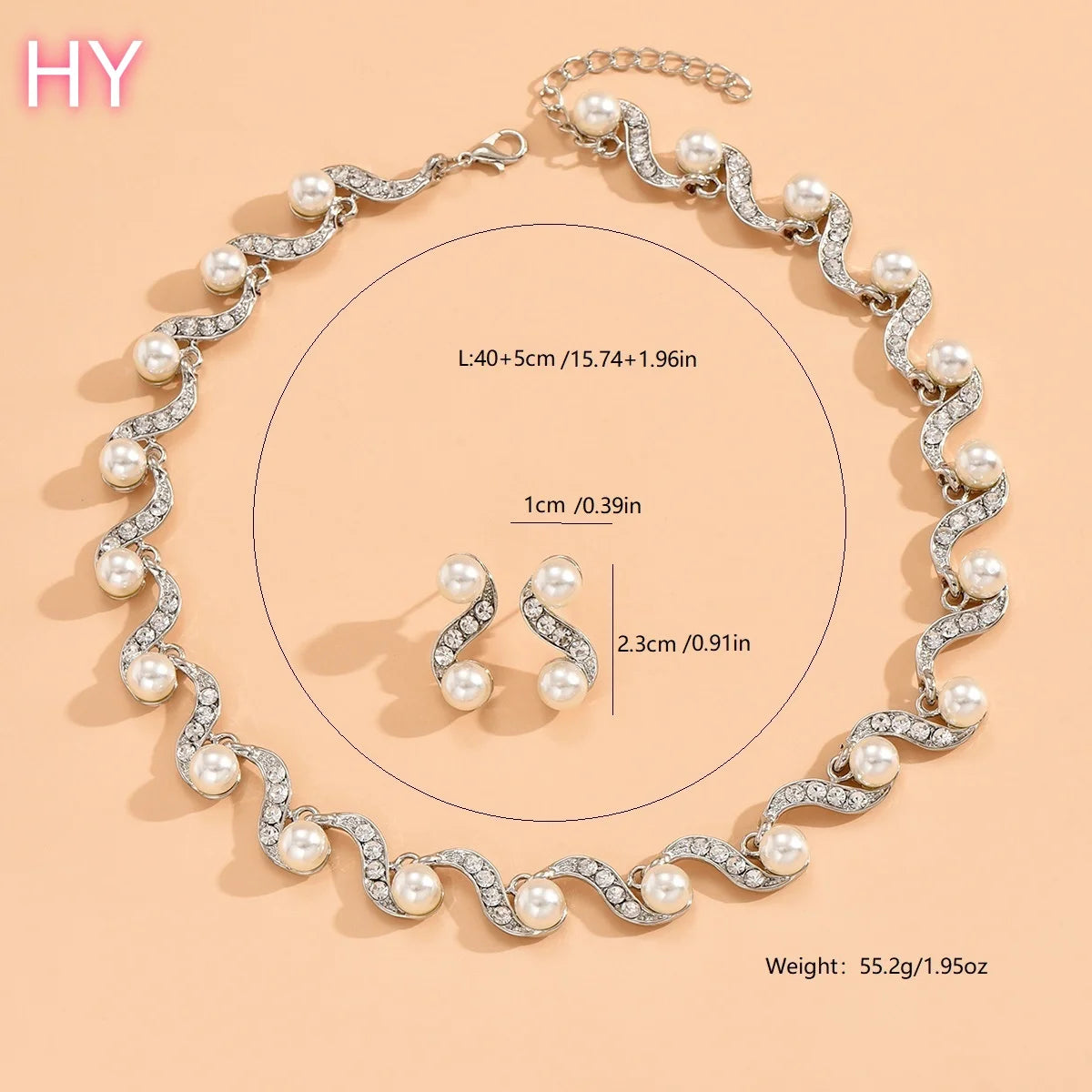HY   Hot-selling Women Fashion Jewelry Sets Silver Gold Rhinestone Pearl Banquet Necklace and Earrings Set for Wedding