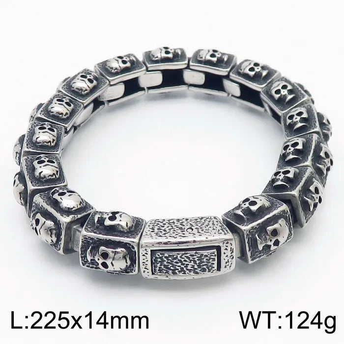 KALEN Men Retro Punk Fine Jewelry Fashion Bracelets Stainless Steel Square Skull Charm Links Bracelet Bangle