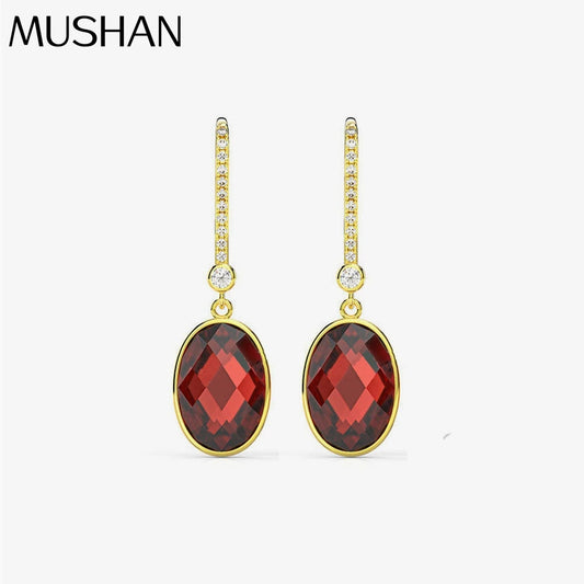 MUSHAN Jewelry Factory European and American 925 Silver 3 Carat Fashionable and Elegant Earrings 8*12 Lab Grown Red Gemstone