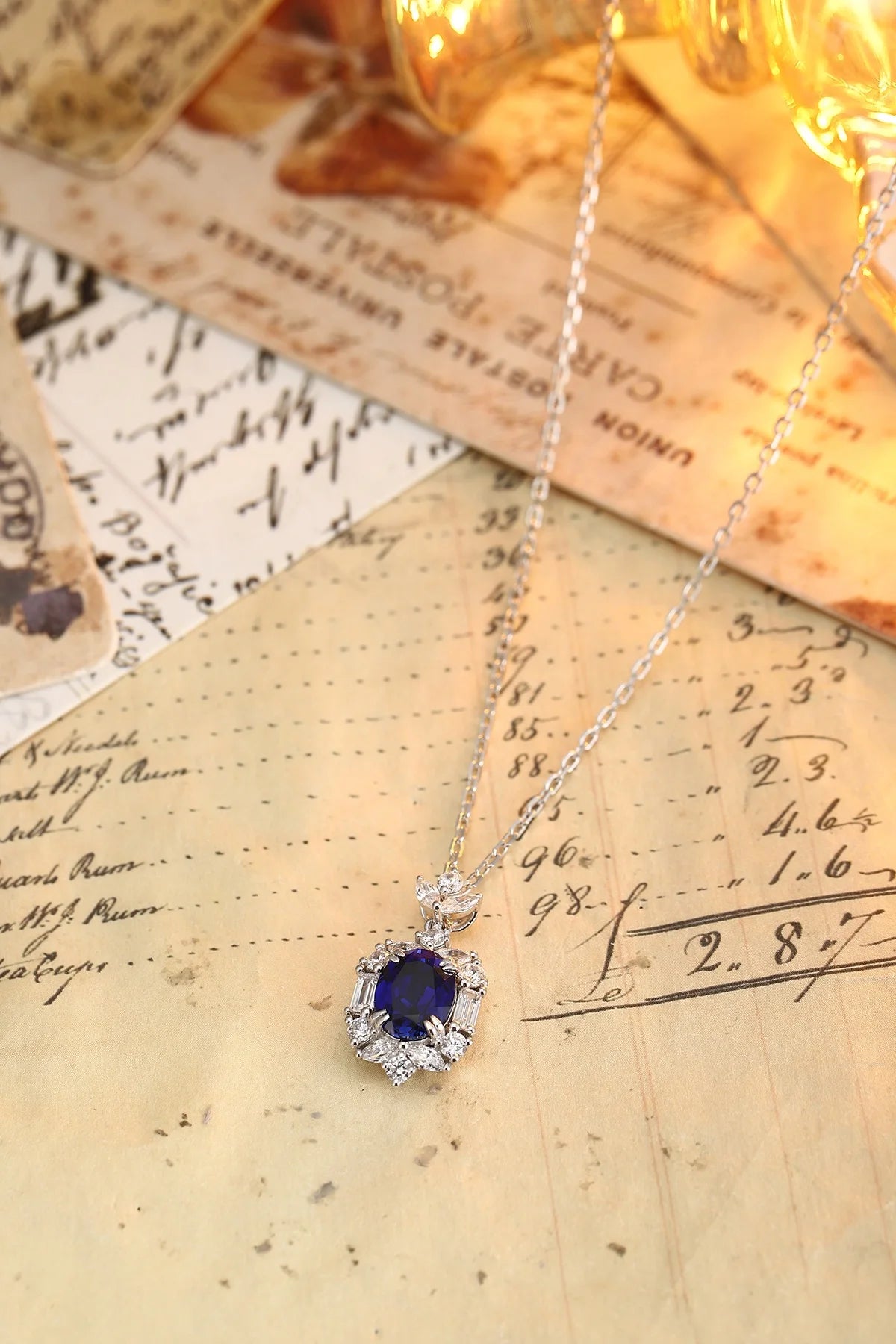 Gemfiori Anster 925 Sterling Silver High-quality Cultivated Sapphire Necklace - Suitable for Parties or As a Gift