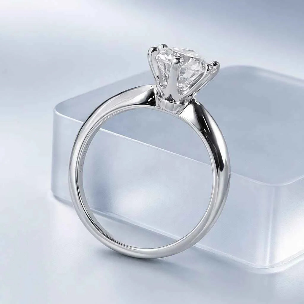 Gemfiori Minimalist 6 Prong Lab Grown Diamond Ring 1CT D VVS1 VVS2 Round Brilliant Cut 9K 10K 14K 18K Gold Sleek Women Daily Wear Ring