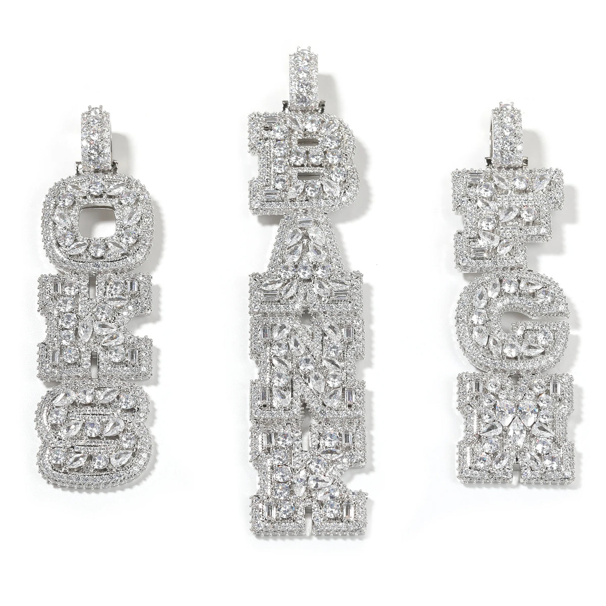 BiG-BOSS Uwin Mix Setting Name Pendant Multi Color CZ Initial Pendant Vertical Letter Pendant Hip Hop Personalized Jewelry