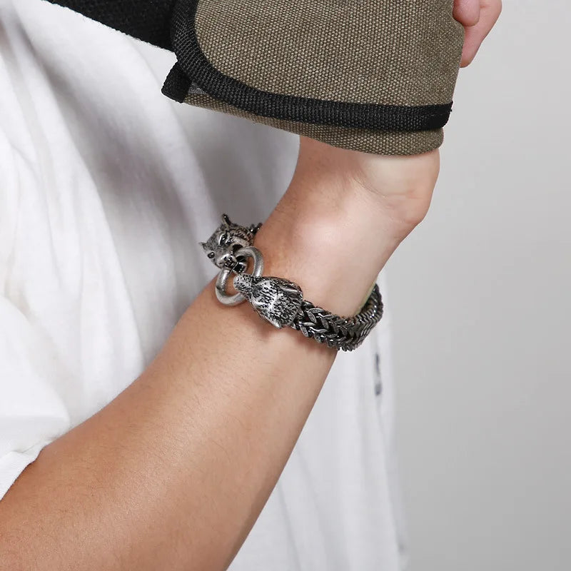 KALEN Viking Wolf Charm Pulseras De Lobos Para Hombre Acero Inoxidable Mexicanas Stainless Steel Bracelet