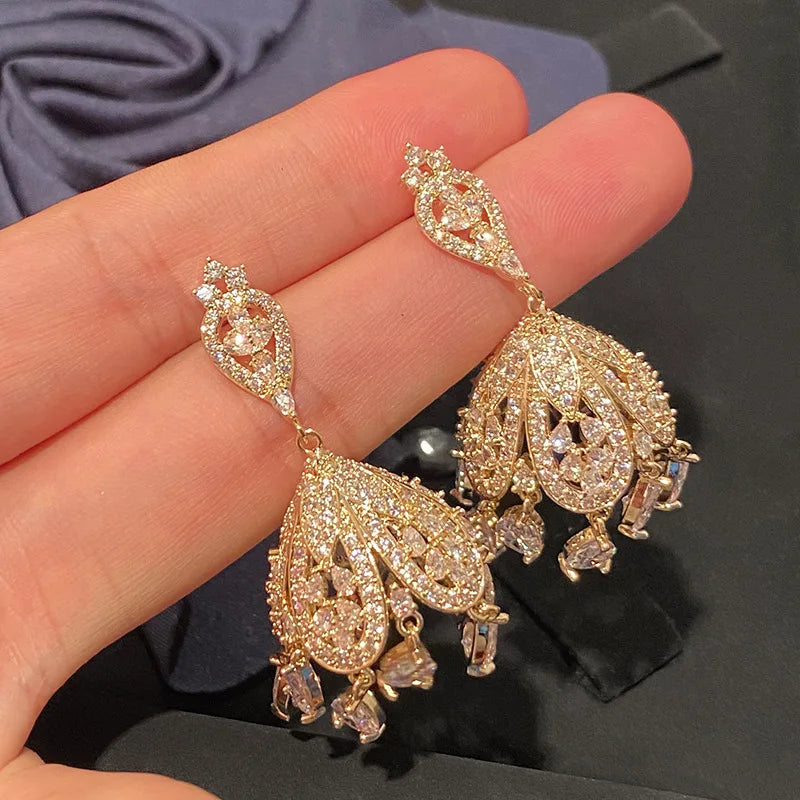 Lantern Palace Lady Statement Jewelry Women Boho Bohemia Kundan Jhumka Indian Gold Dangling Tassel Stud Earrings for Women